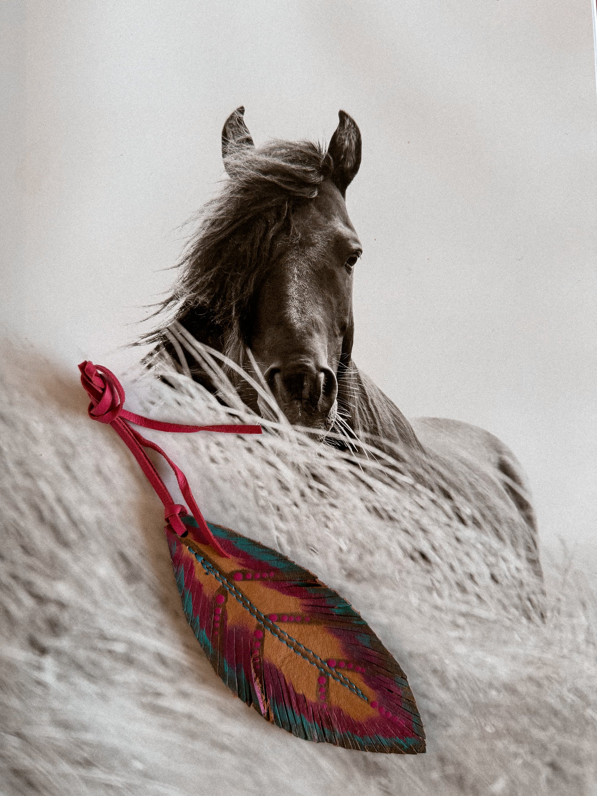 Genuine Leather Feather / TURQUOISE PINK