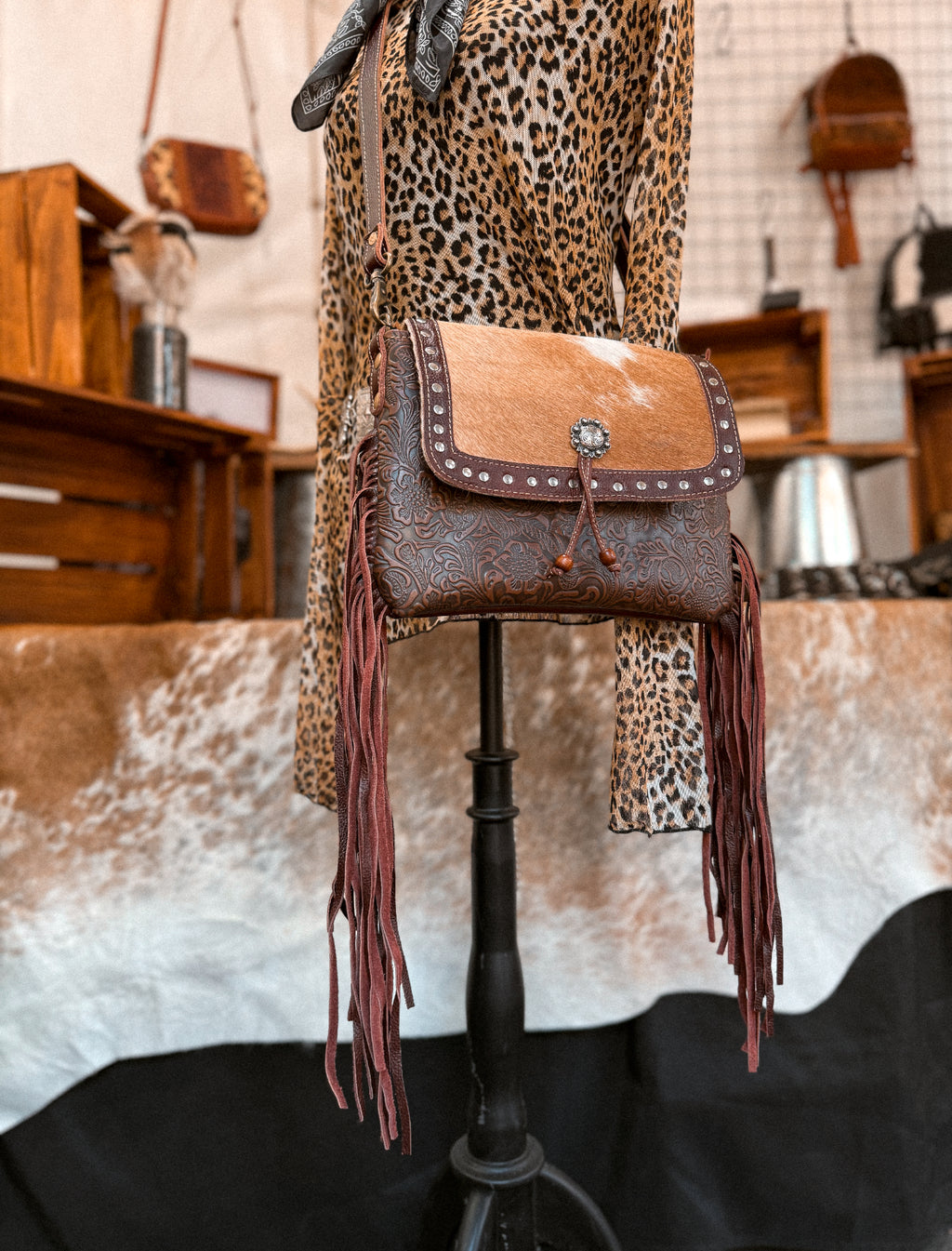 Carved Blossoms Hair-On Bag