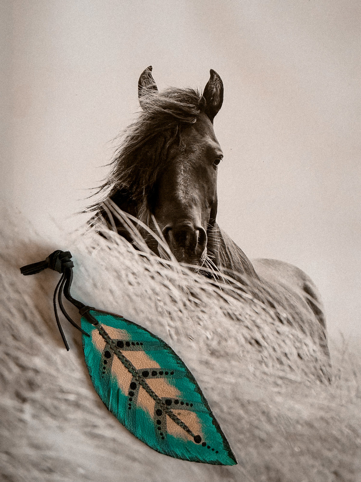 Genuine Leather Feather / TURQUOISE BLACK