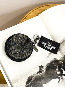 Wrangler Genuine Hair On Cowhide Circular Coin Pouch Bag Charm / BLACK #4
