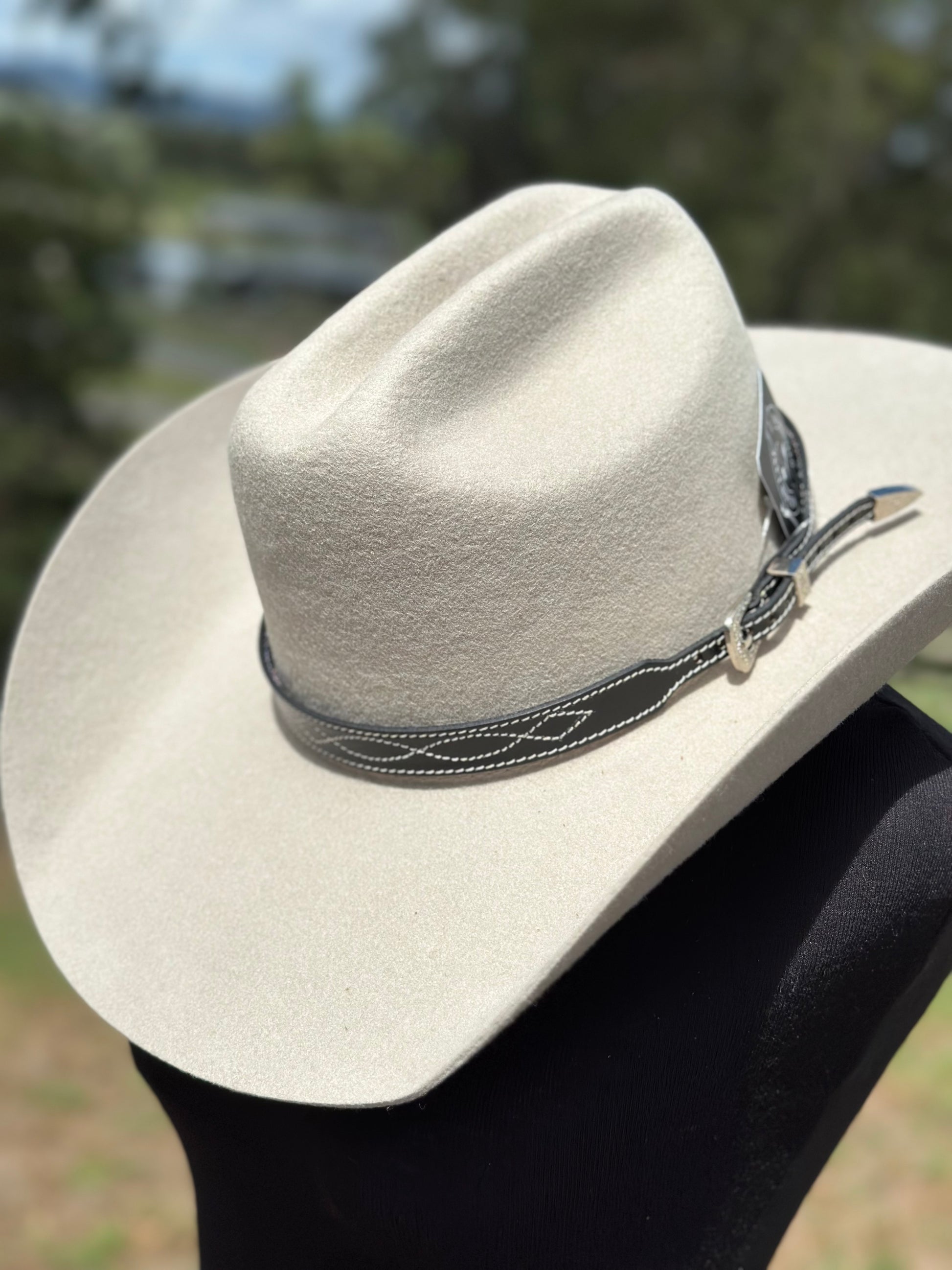 Black Leather Boot Stitch Hat Band