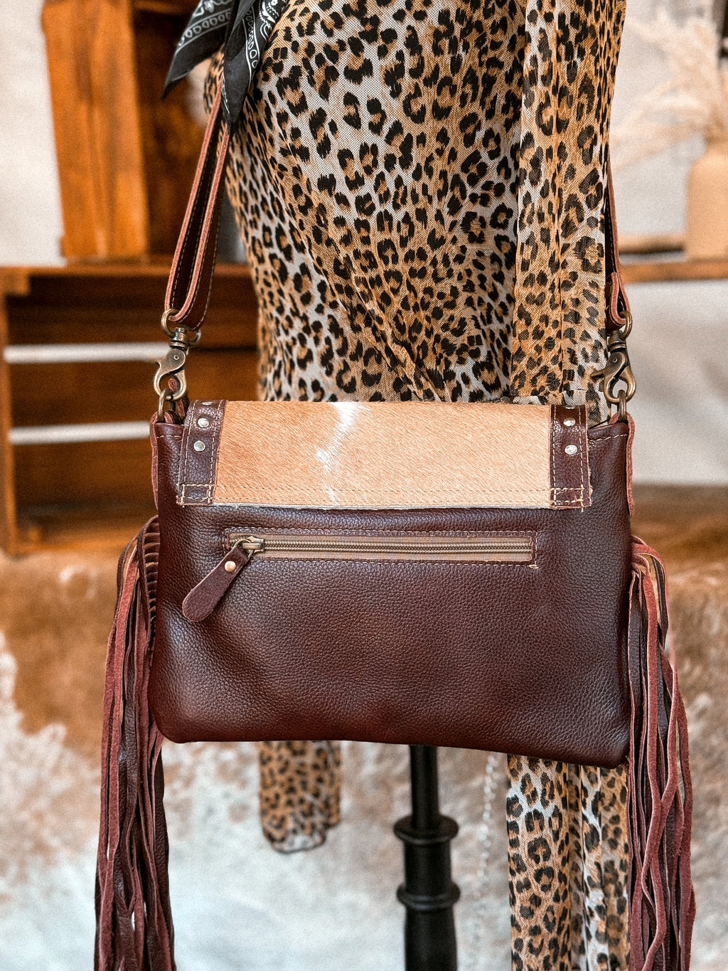 Carved Blossoms Hair-On Bag