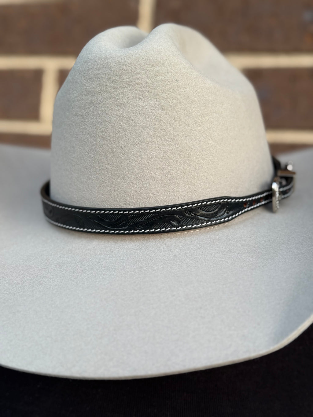 Jesse Black Tooled Leather Buckle Hat Band