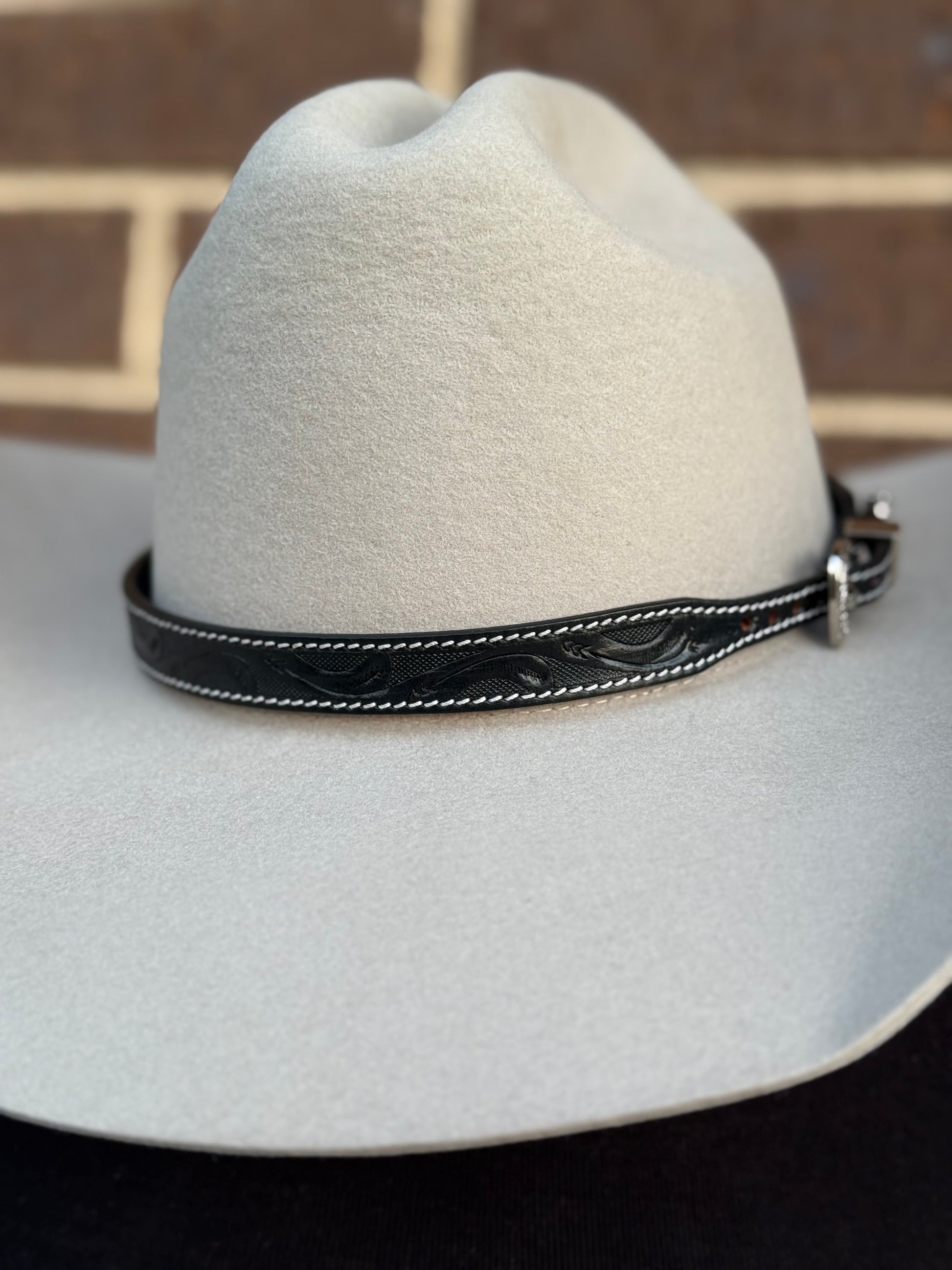 Jesse Black Tooled Leather Buckle Hat Band