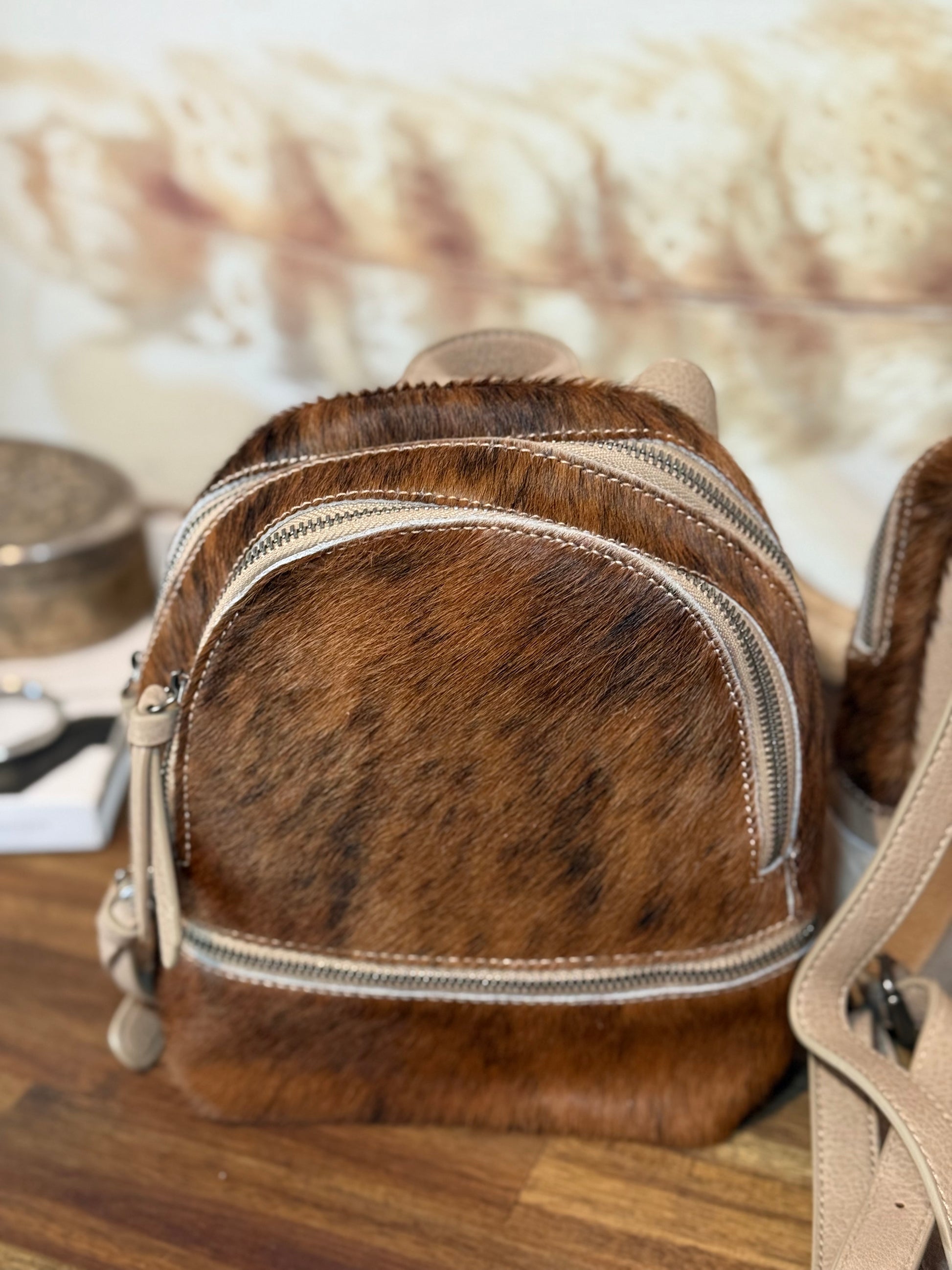 Trinity Ranch Mini Cowhide Back Pack / TAN #1