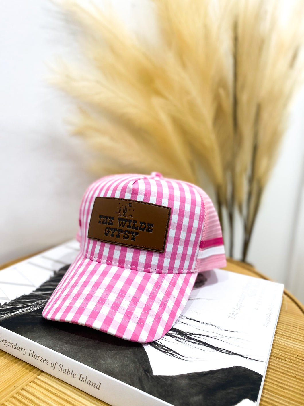 TWG Trucker Cap / PINK GINGHAM LEATHER PATCH
