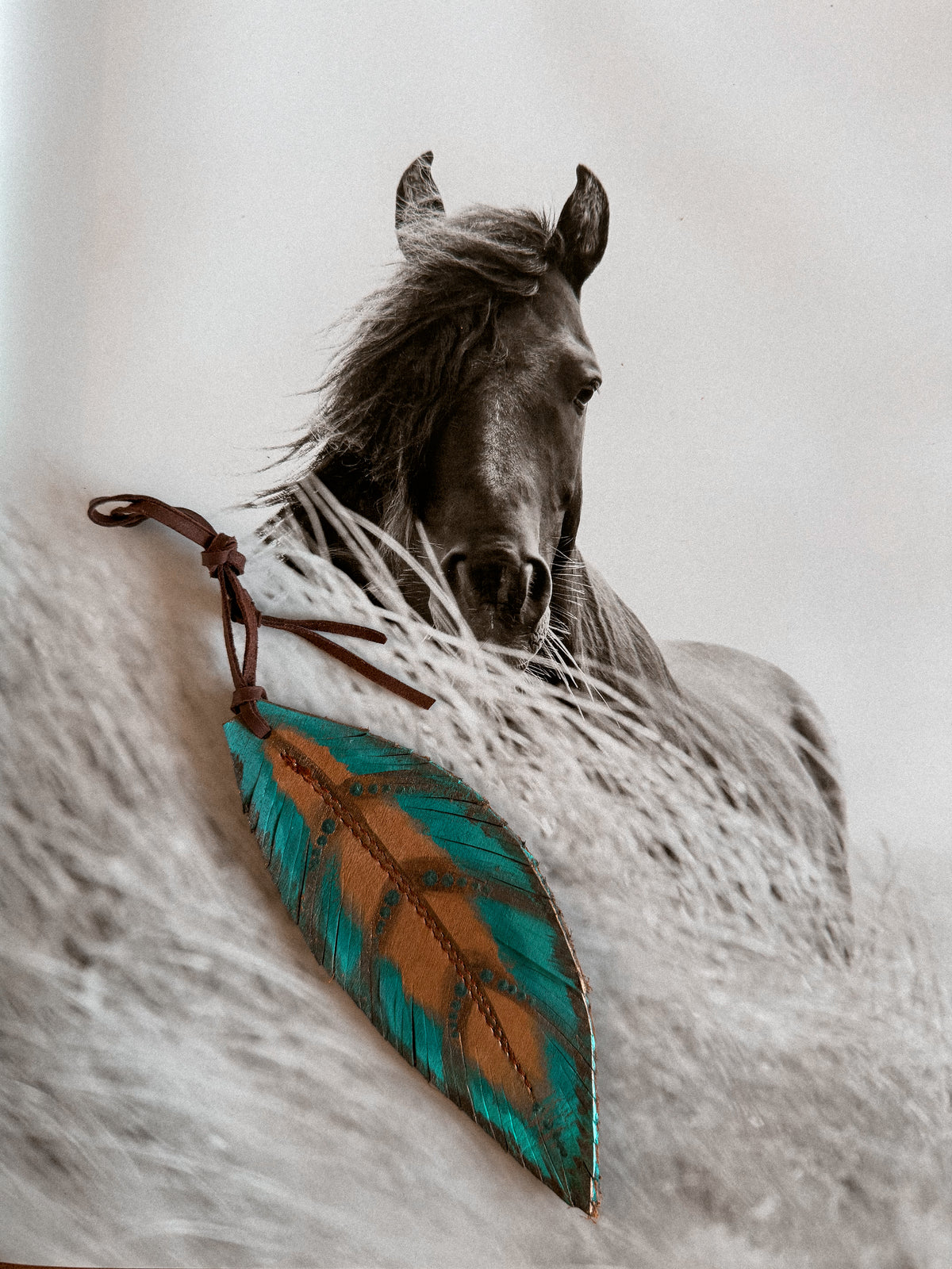 Genuine Leather Feather / TURQUOISE BROWN