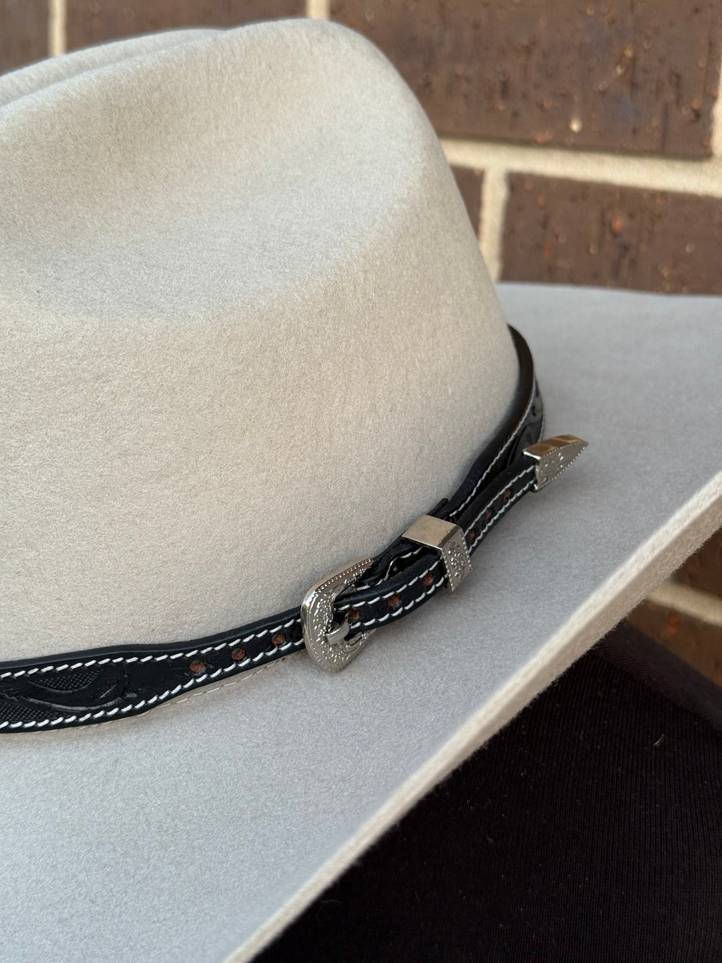 Jesse Black Tooled Leather Buckle Hat Band