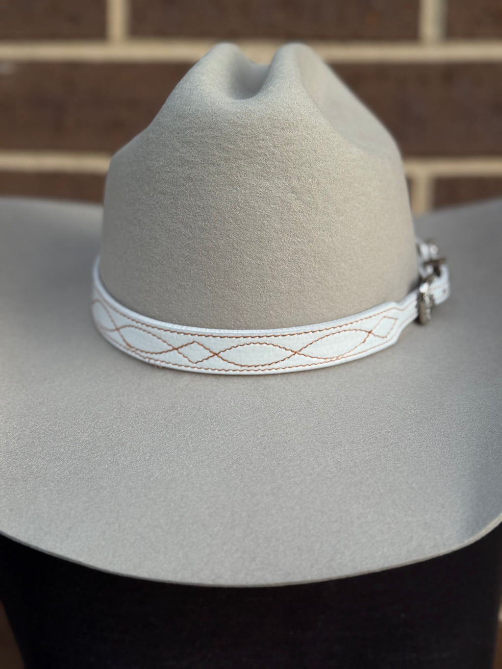 White Leather Boot Stitch Hat Band