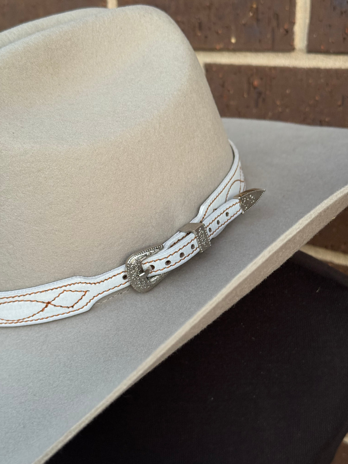 White Leather Boot Stitch Hat Band