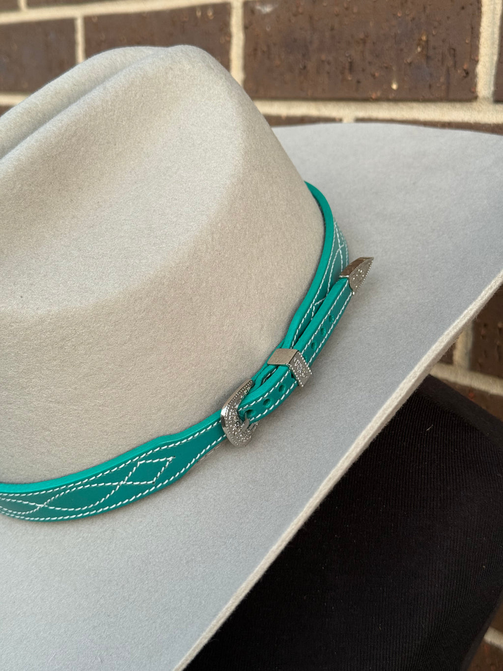 Teal Leather Boot Stitch Hat Band