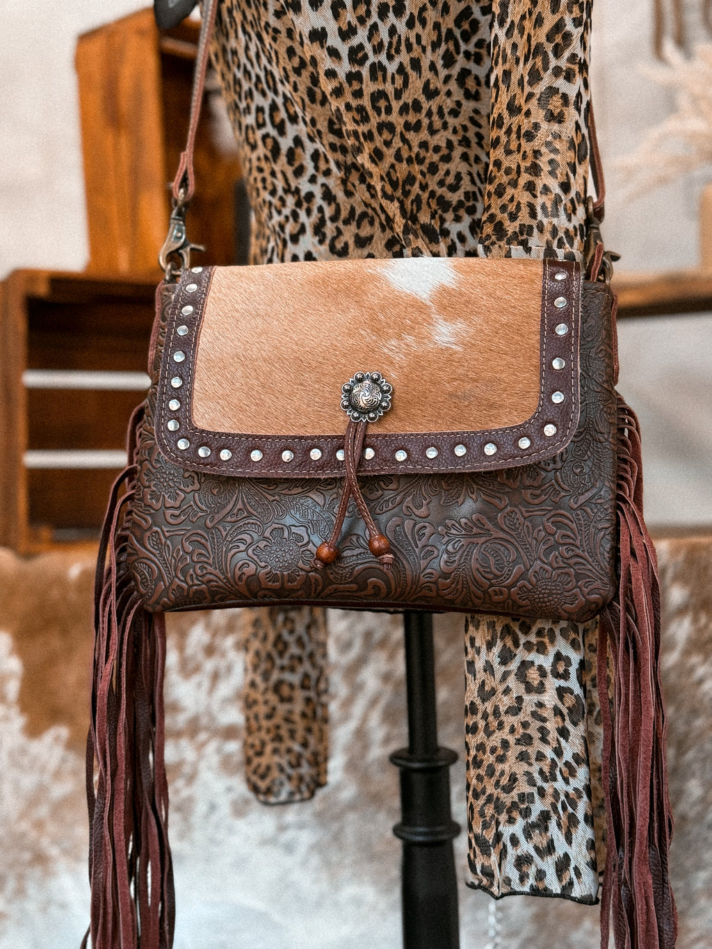 Carved Blossoms Hair-On Bag