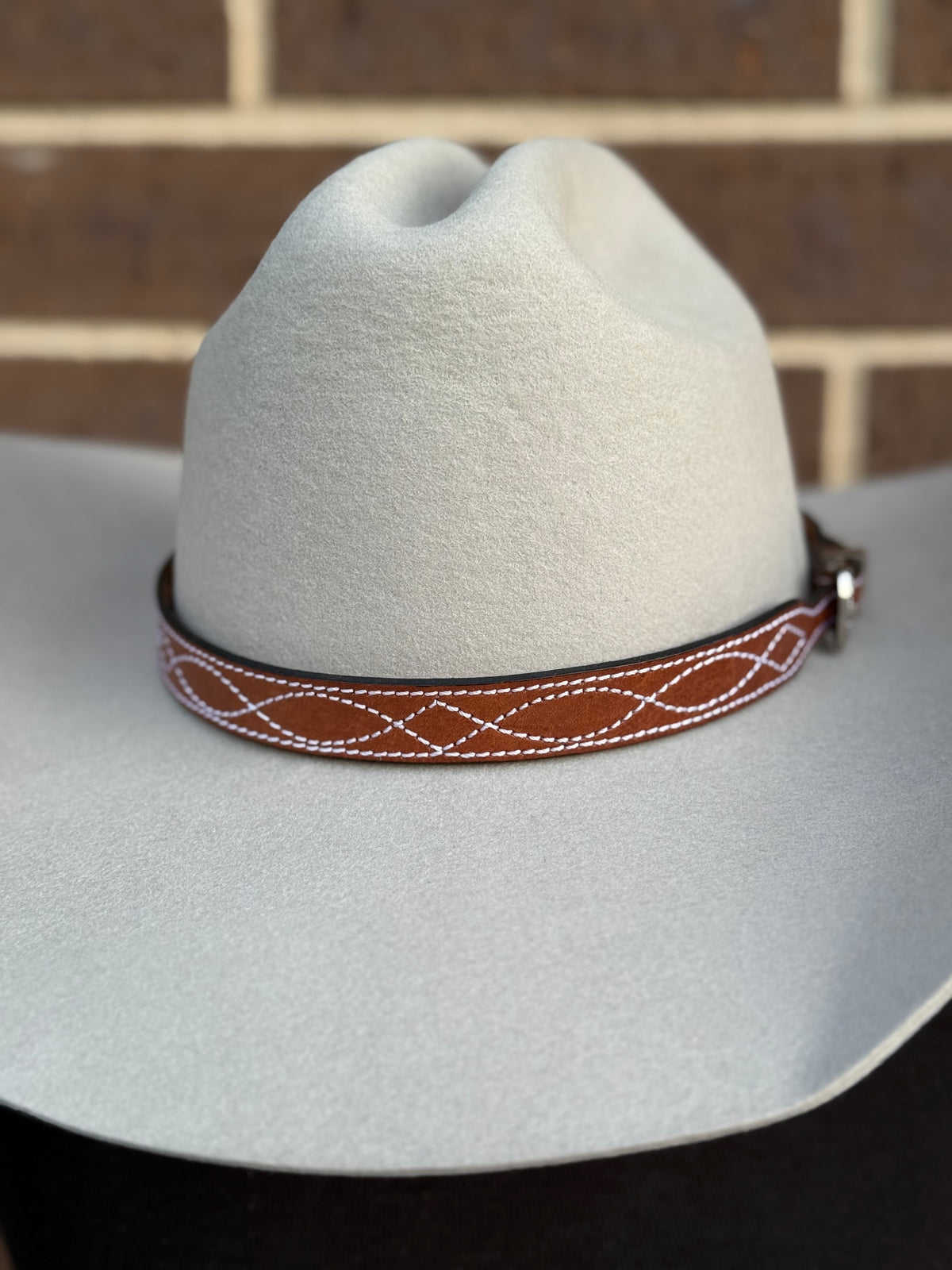 Brown Leather Boot Stitch Hat Band
