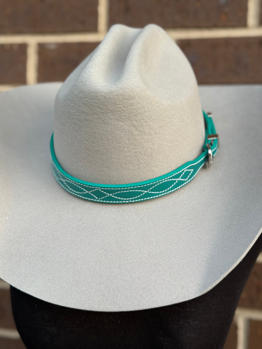 Teal Leather Boot Stitch Hat Band