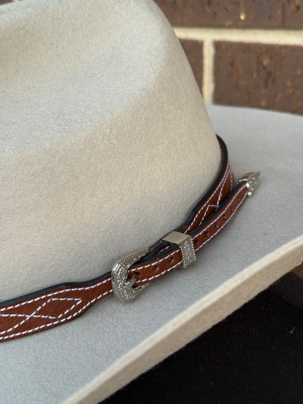 Brown Leather Boot Stitch Hat Band