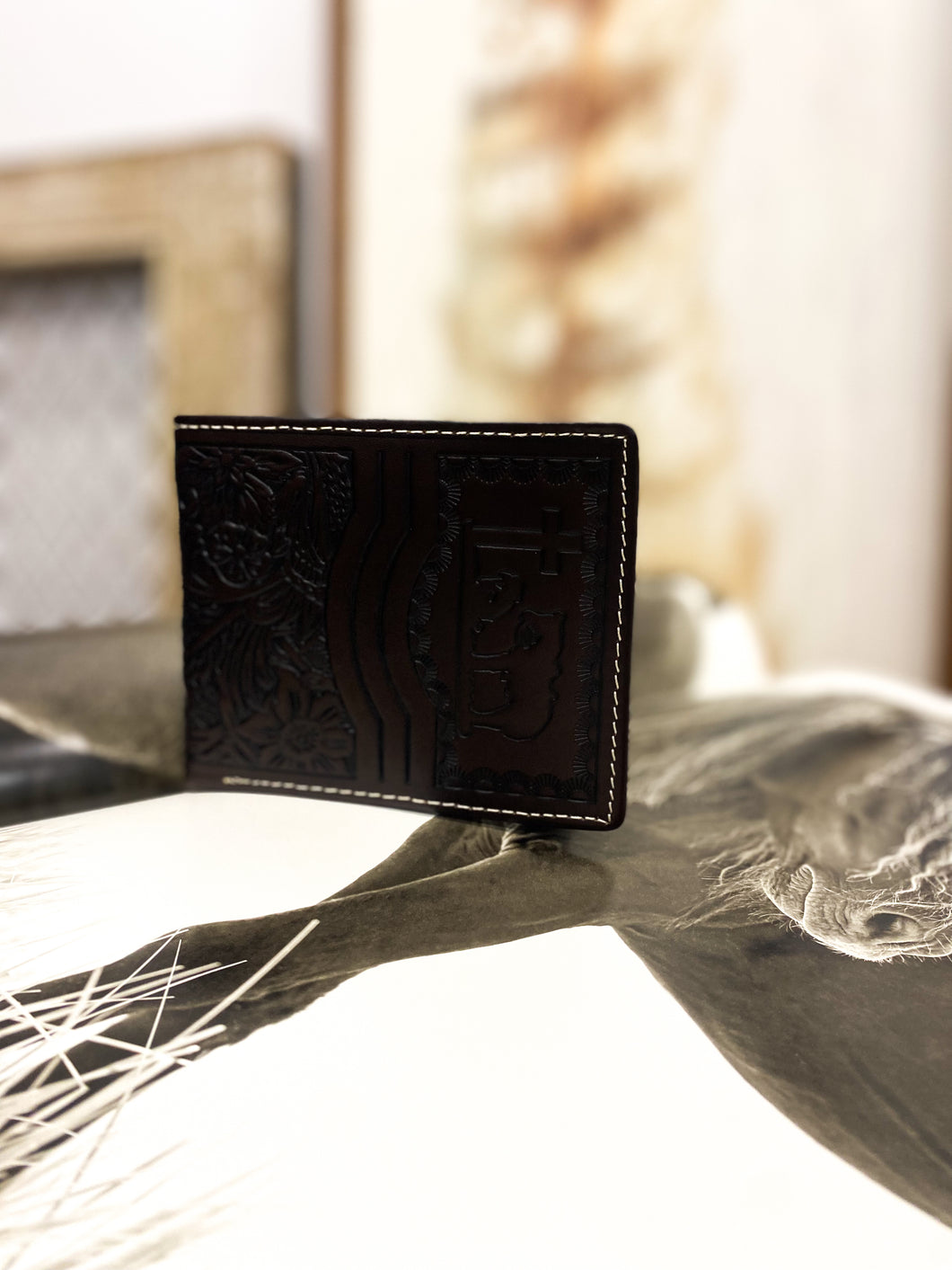 Genuine Tooled Leather Collection Men's Wallet Cowboy Prayers / COFFEE