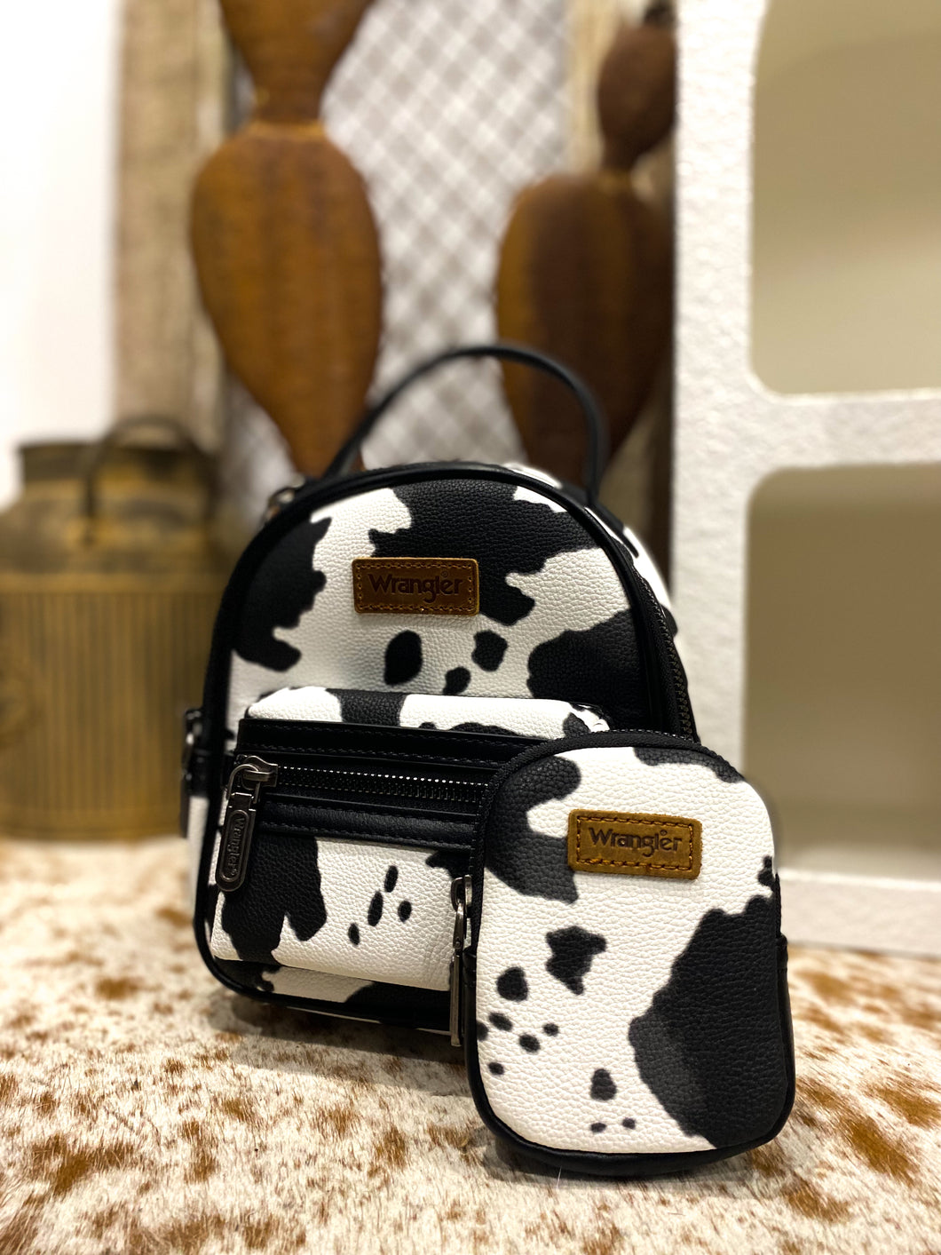 Wrangler Cow Print Mini Backpack Set / BLACK