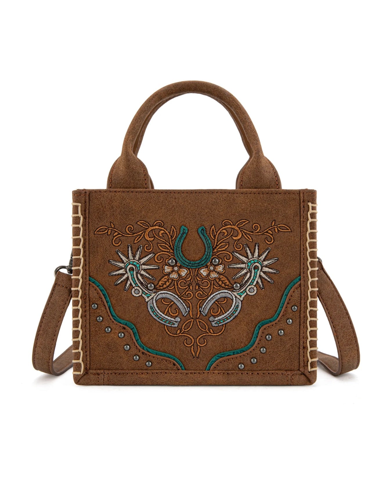 Spur Embroidered Mini Tote / BROWN