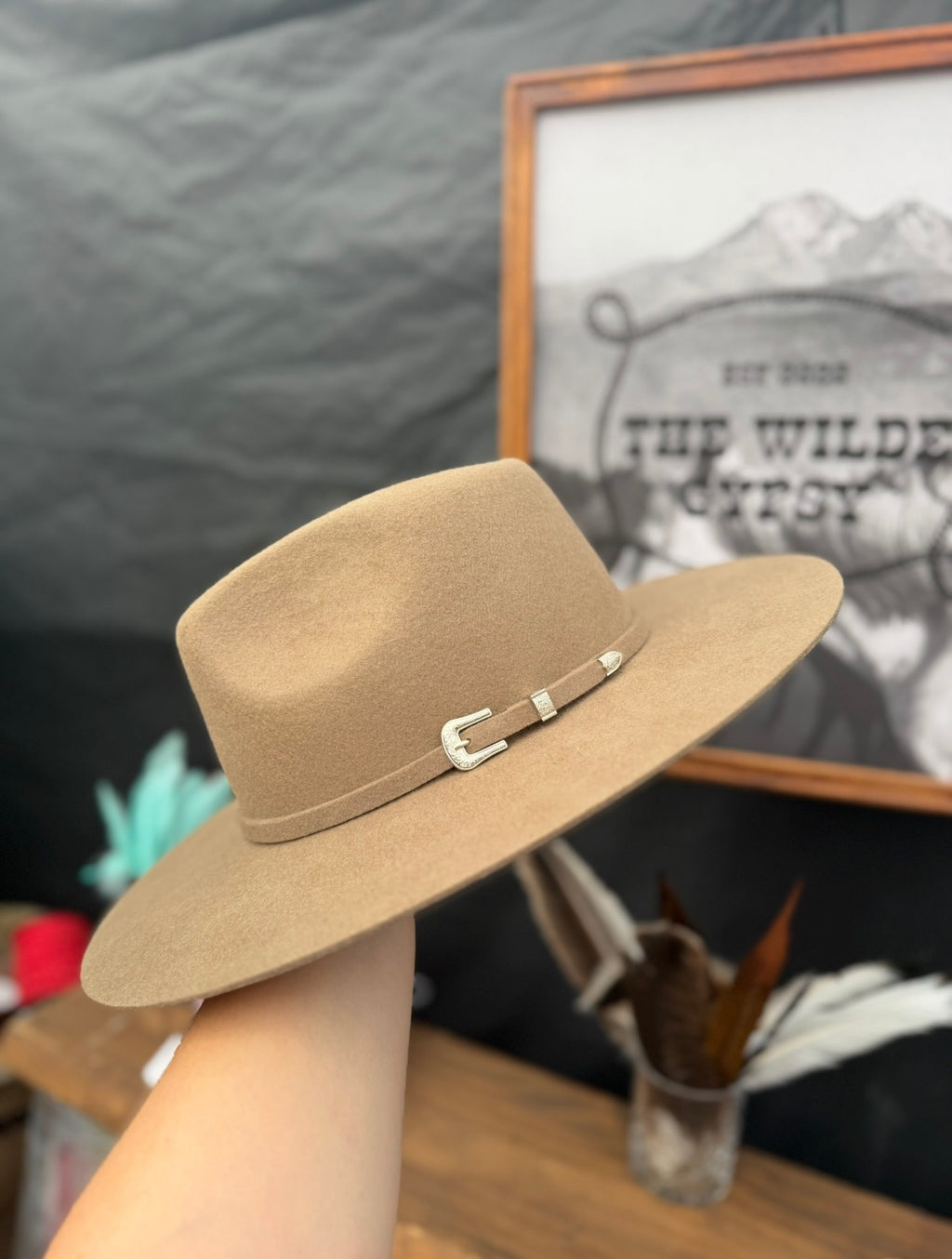 Neutral Wool Felt Buckle Hat Band