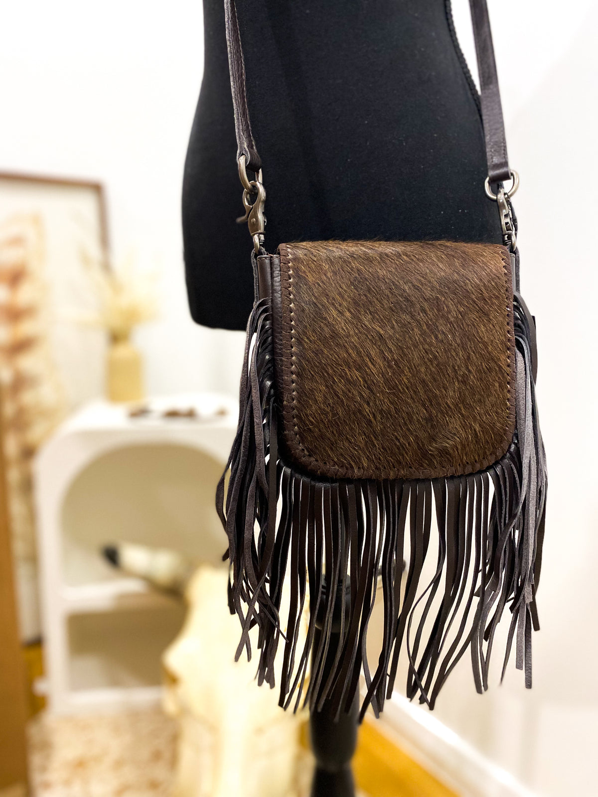 Montana West Genuine Hair-On Fringe Crossbody / COFFEE