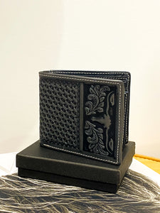 Genuine Tooled Leather Collection Men's Wallet / STEER BLACK