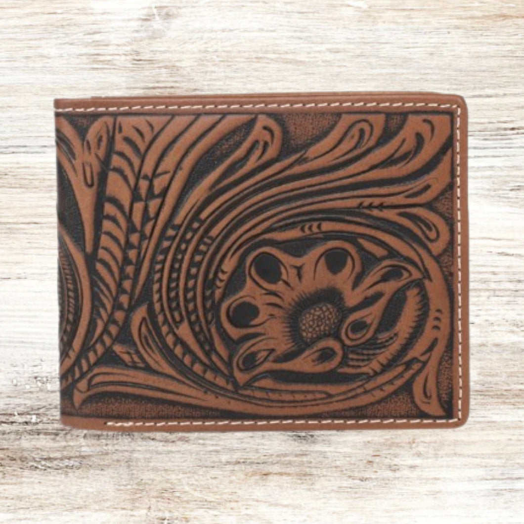 Genuine Tooled Leather Collection Men's Wallet / BROWN