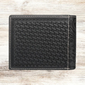 Genuine Tooled Leather Collection Men's Wallet / BLACK