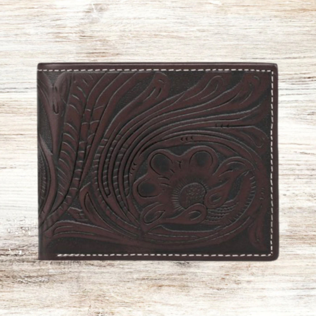 Genuine Tooled Leather Collection Men’s Wallet / COFFEE