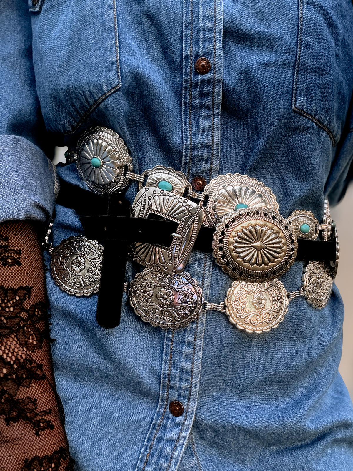 Western Concho Buckle Belt / SILVER